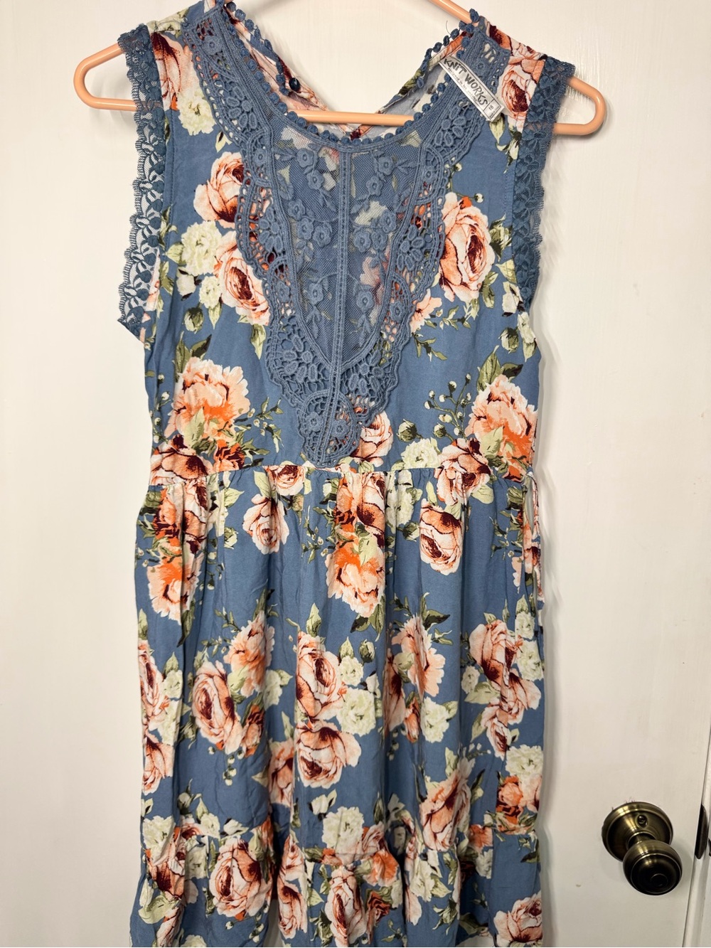 Knitworks Blue Floral Lace-Front Casual Dress